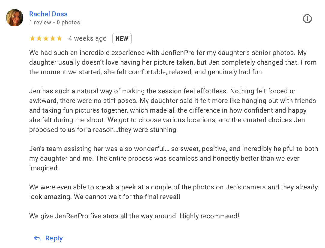 5 star review for orange county senior photos