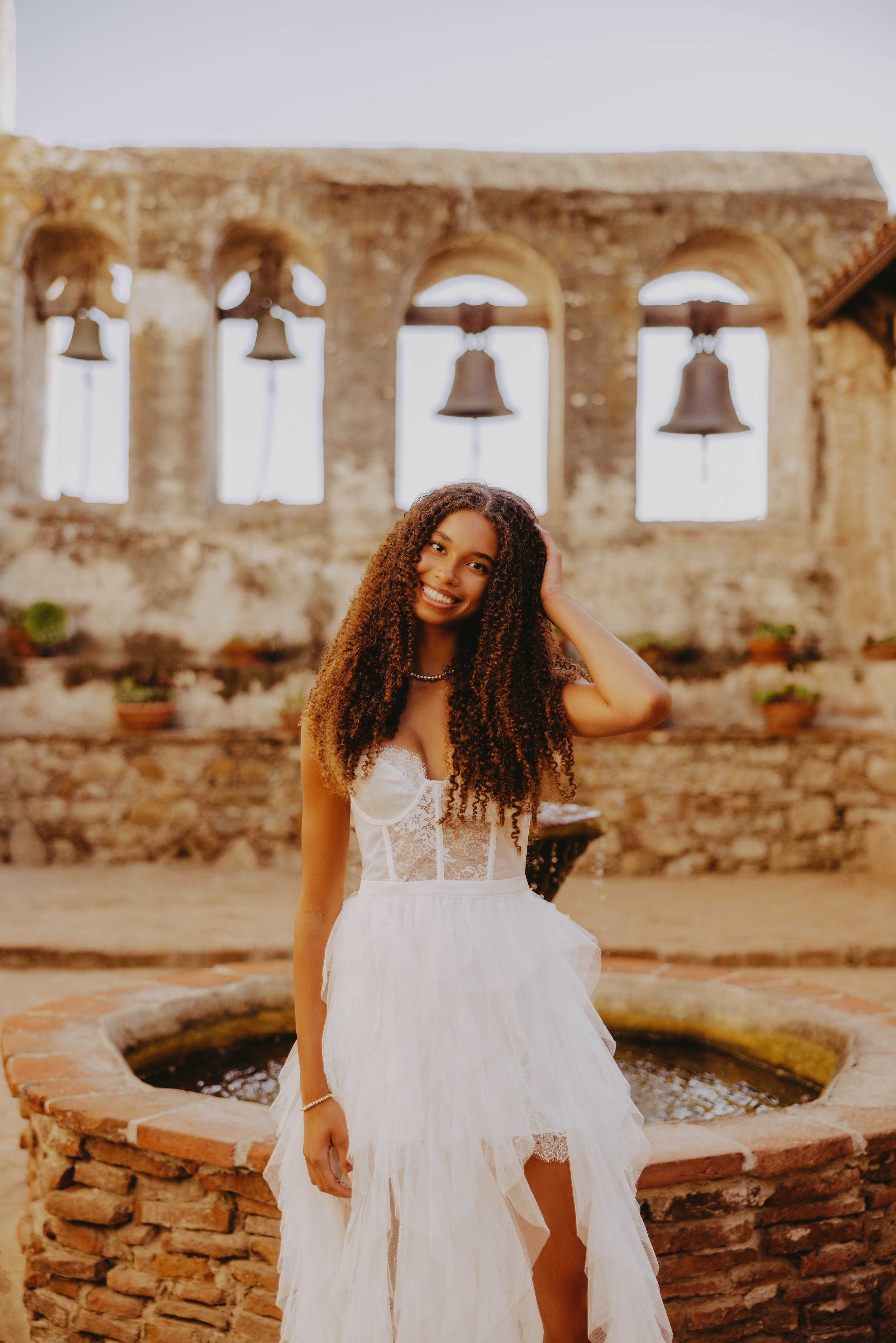  white dress senior photos in orange county 