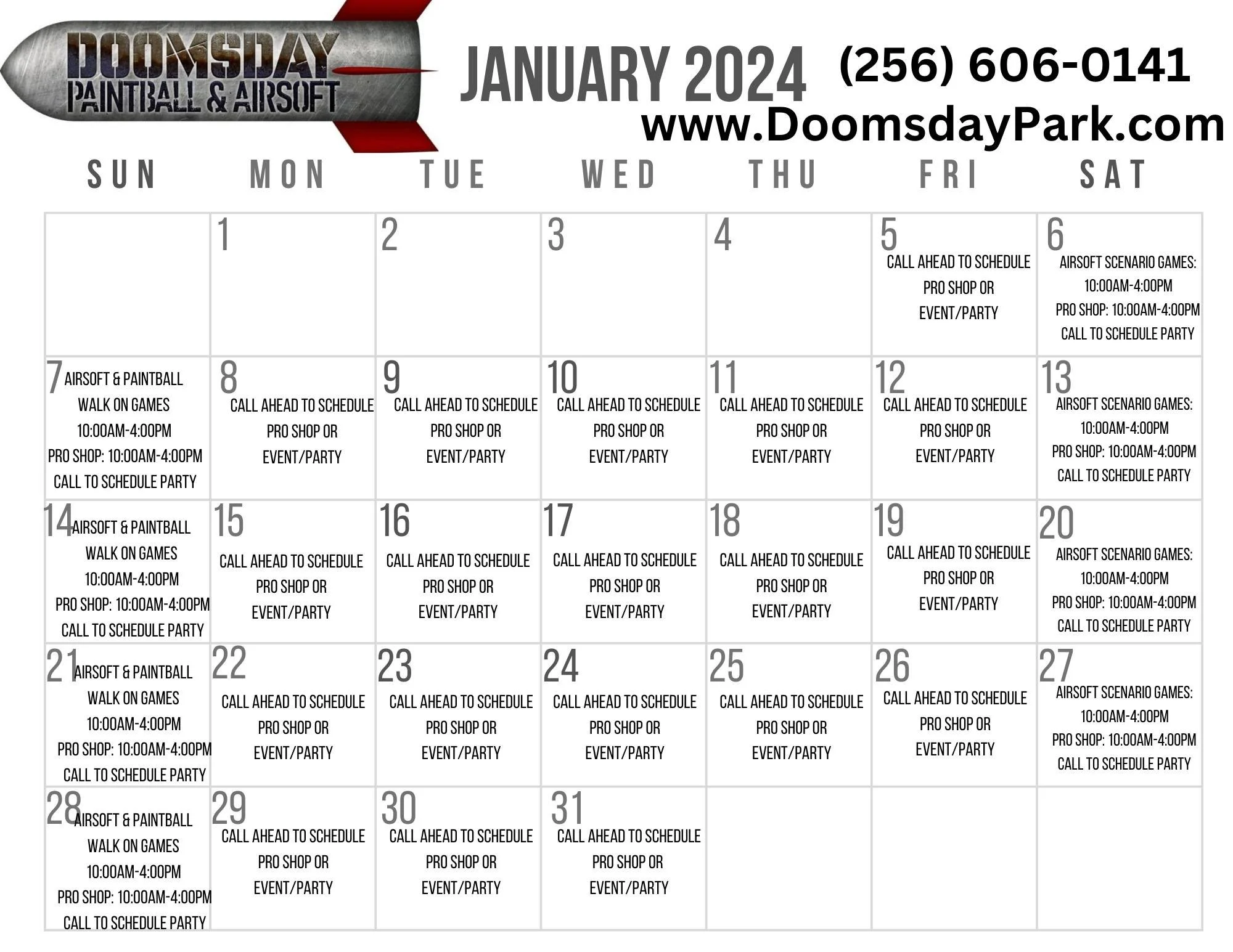 Game Calendar — Doomsday Paintball and Airsoft