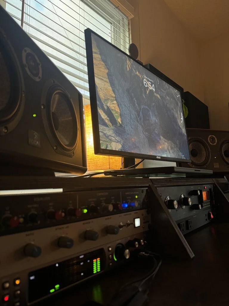 Focal studio monitors and analog hardware rack in Josh Dunn's Nashville recording studio