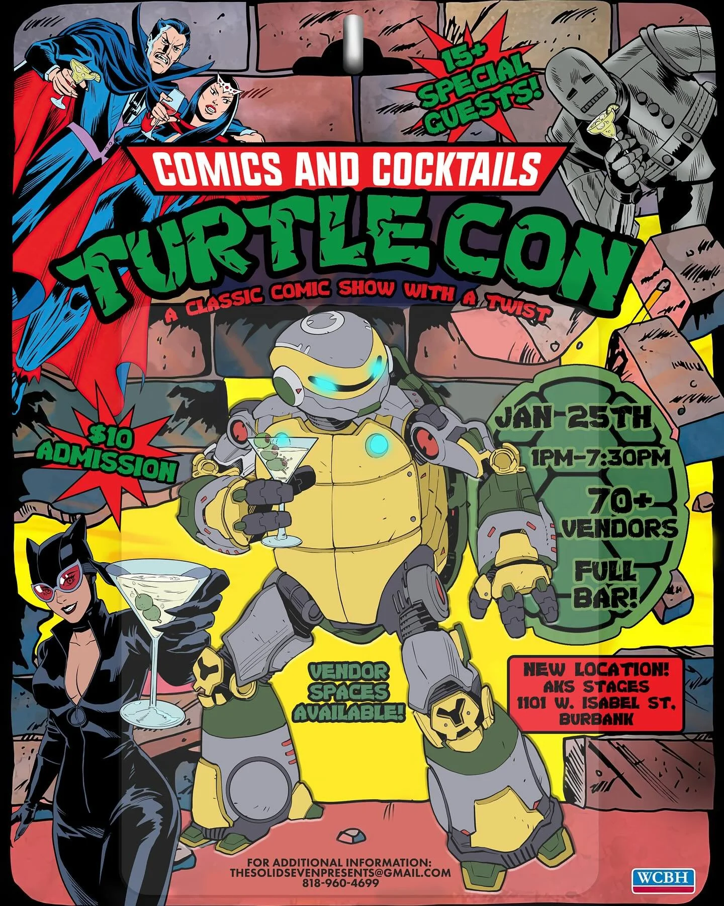 Comics and Cocktails presents TurtleCon!

Art by: @abyssmalentertainment &amp; @chickenzcomics 

January 25, 2025
1:00 pm - 7:30 pm
70+ Vendors
10+ Special Guests
Full Bar
$10 Admission
🎟️ Free Parking 🎟️

So far we have confirmed Ciro Nieli, David