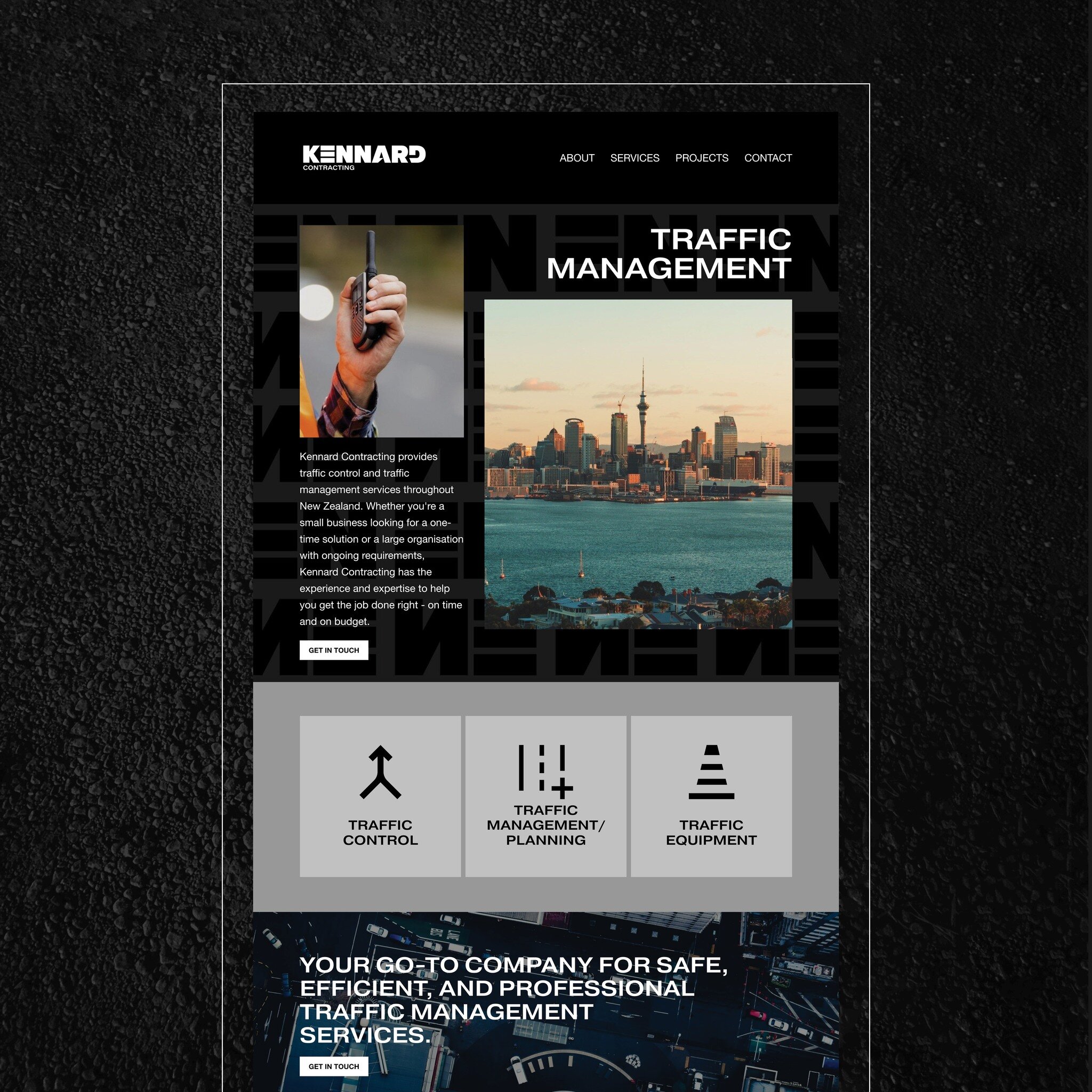 Accelerating online presence with a sleek and dynamic website design for Kennard Contracting's Traffic Management Services.