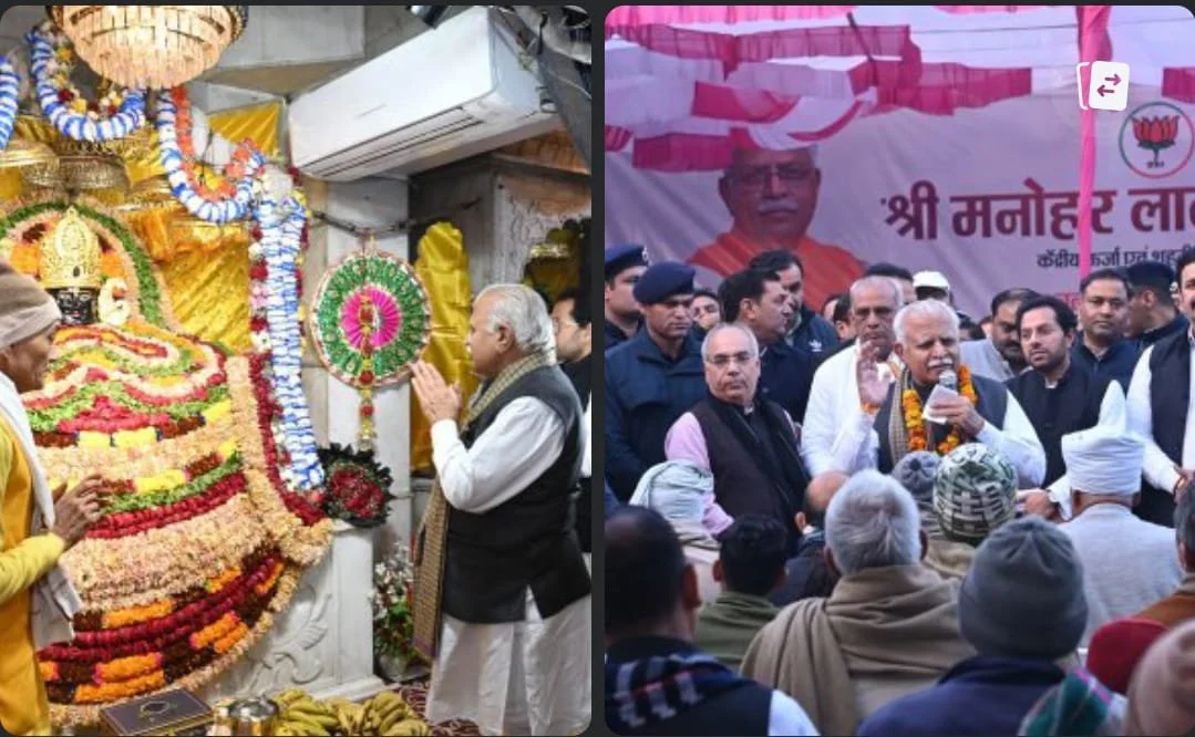 केन्द्रीय ऊर्जा,आवास एवं शहरी विकास मंत्री मनोहर लाल पहुंचे चुलकाना धाम, श्याम बाबा मंदिर में माथा टेक किया लोगों को संबोधित