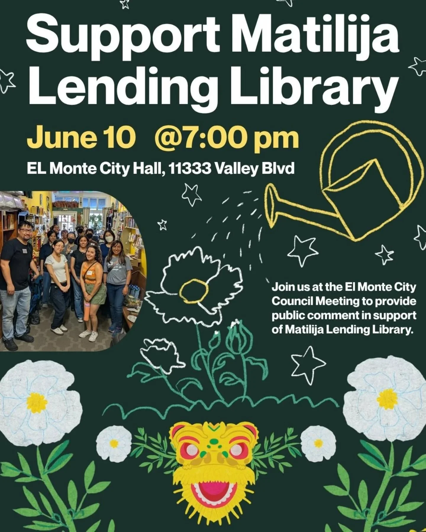 For years, Matilija Lending Library has created space for community, culture, learning, and mutual aid in El Monte through free workshops, events, performances, teach-ins, and community programming.

Today, that work is being heavily limited by El Mo