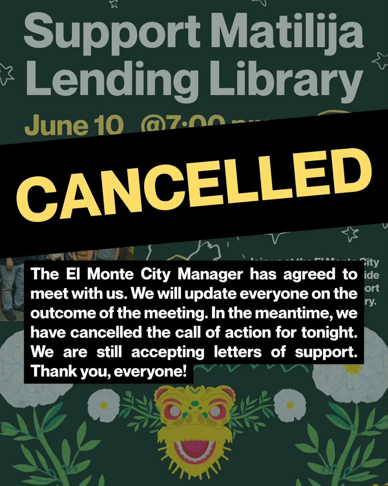 UPDATE: our call-to-action to attend the El Monte City Council Meeting tonight to provide public comment in support of Matilija Lending Library has been cancelled. The El Monte City Manager has agreed to meet with us. We will update everyone on the o