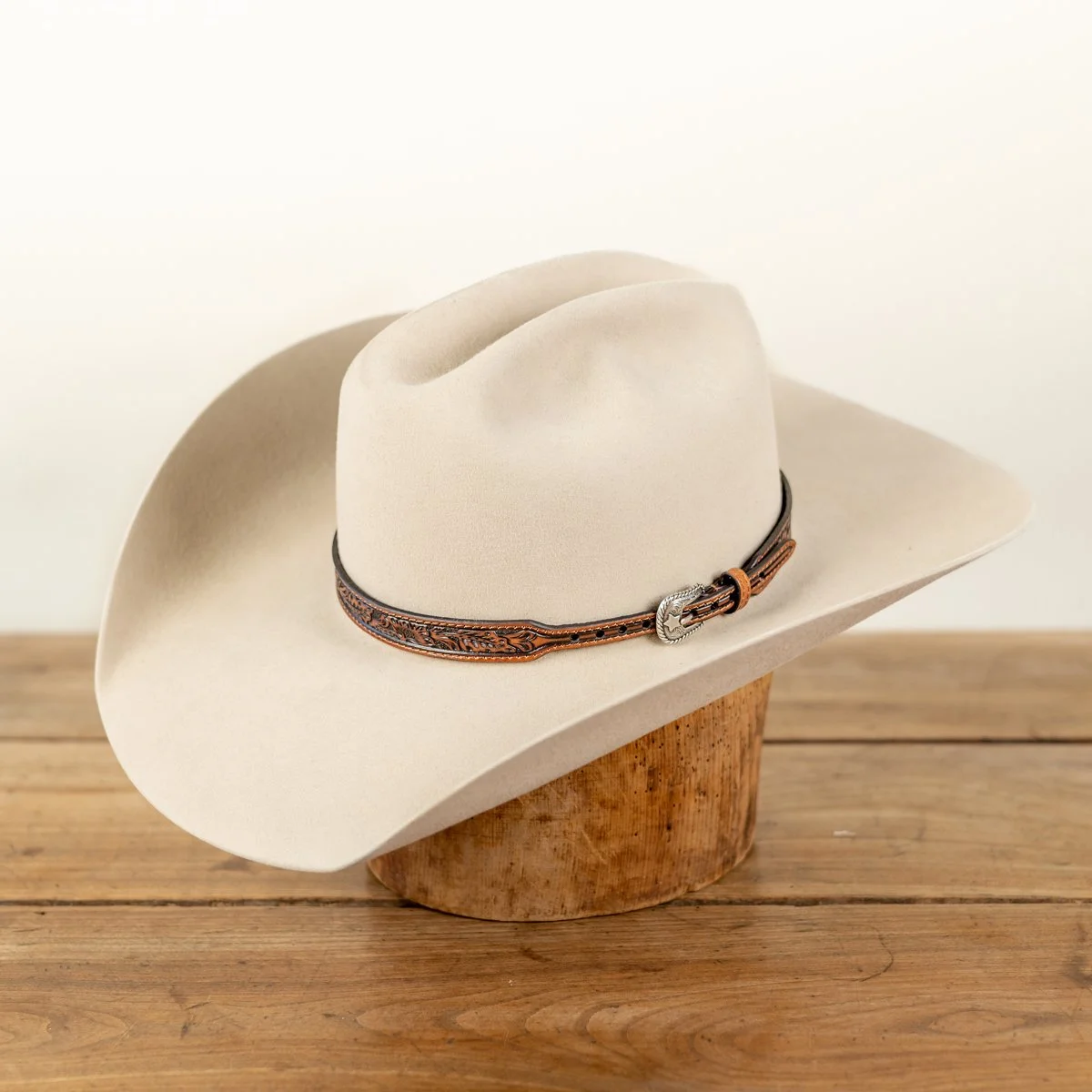 Brown Hand Tooled Leather Hat Band