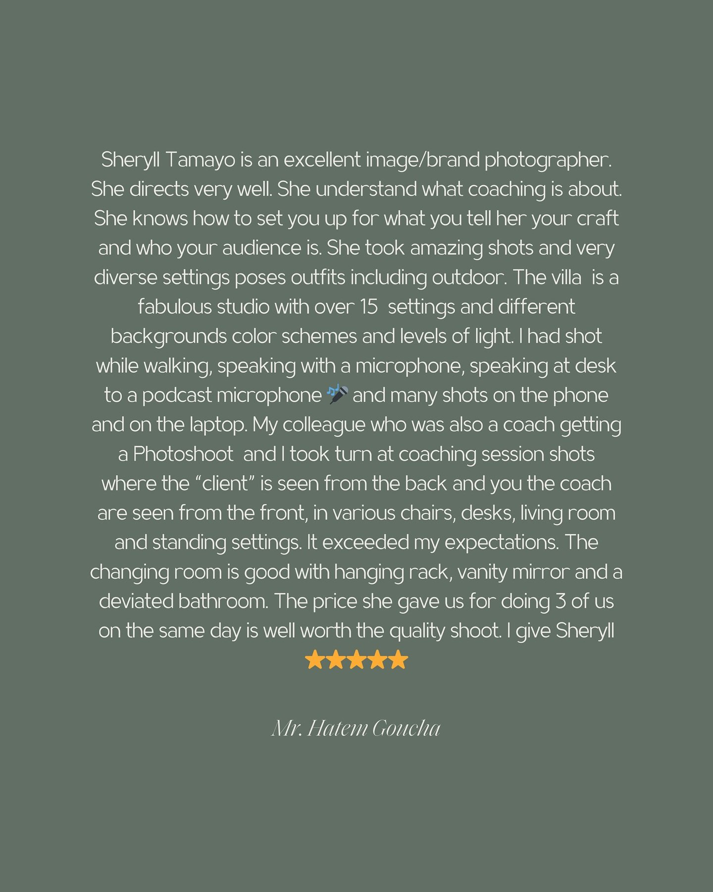 What a great way to end a session with an immediate feedback from the client sharing their experience! 

Thank you so much Hatem for this wonderful share of your experience with us here at the studio. Looking forward to sharing your gallery and seein