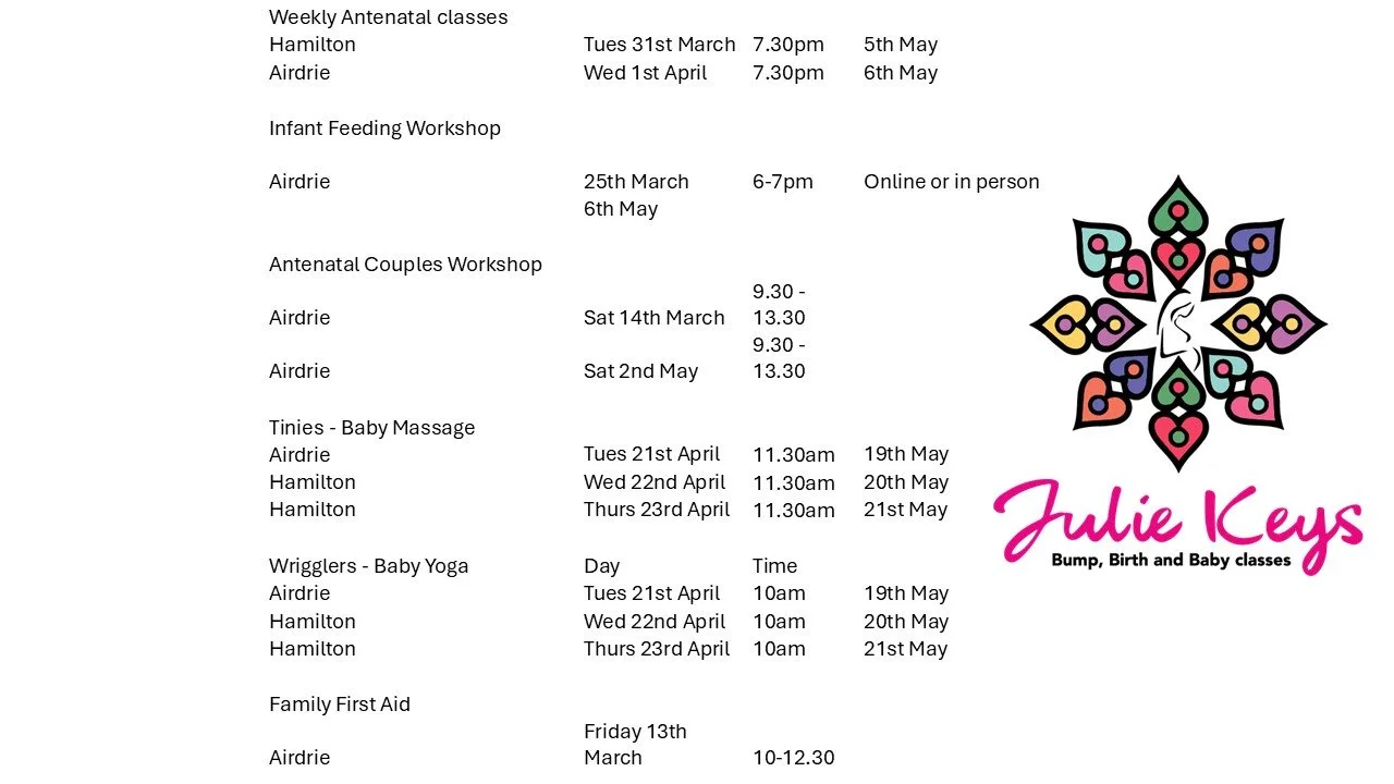 April 2026 pregnancy and baby classes