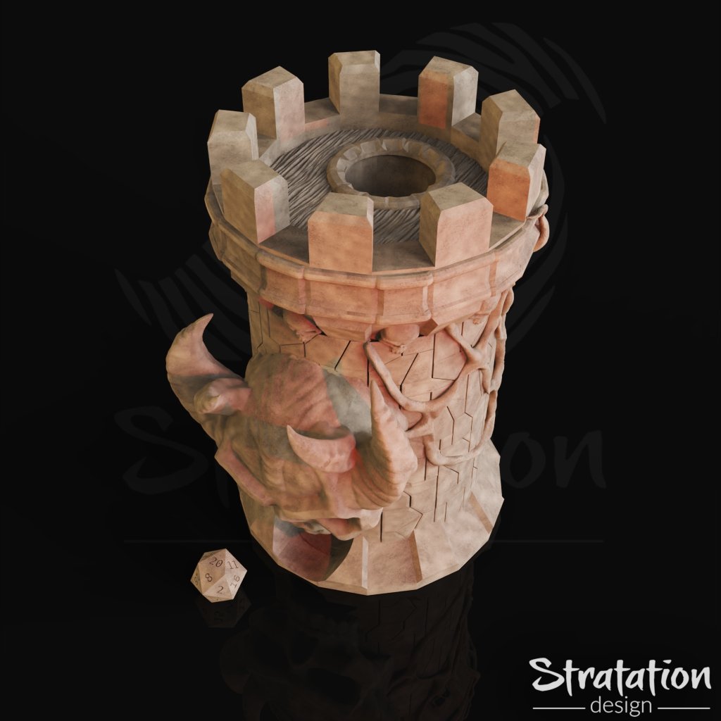 Demonic 3d Printable Dice Tower by Stratation Design, render top view