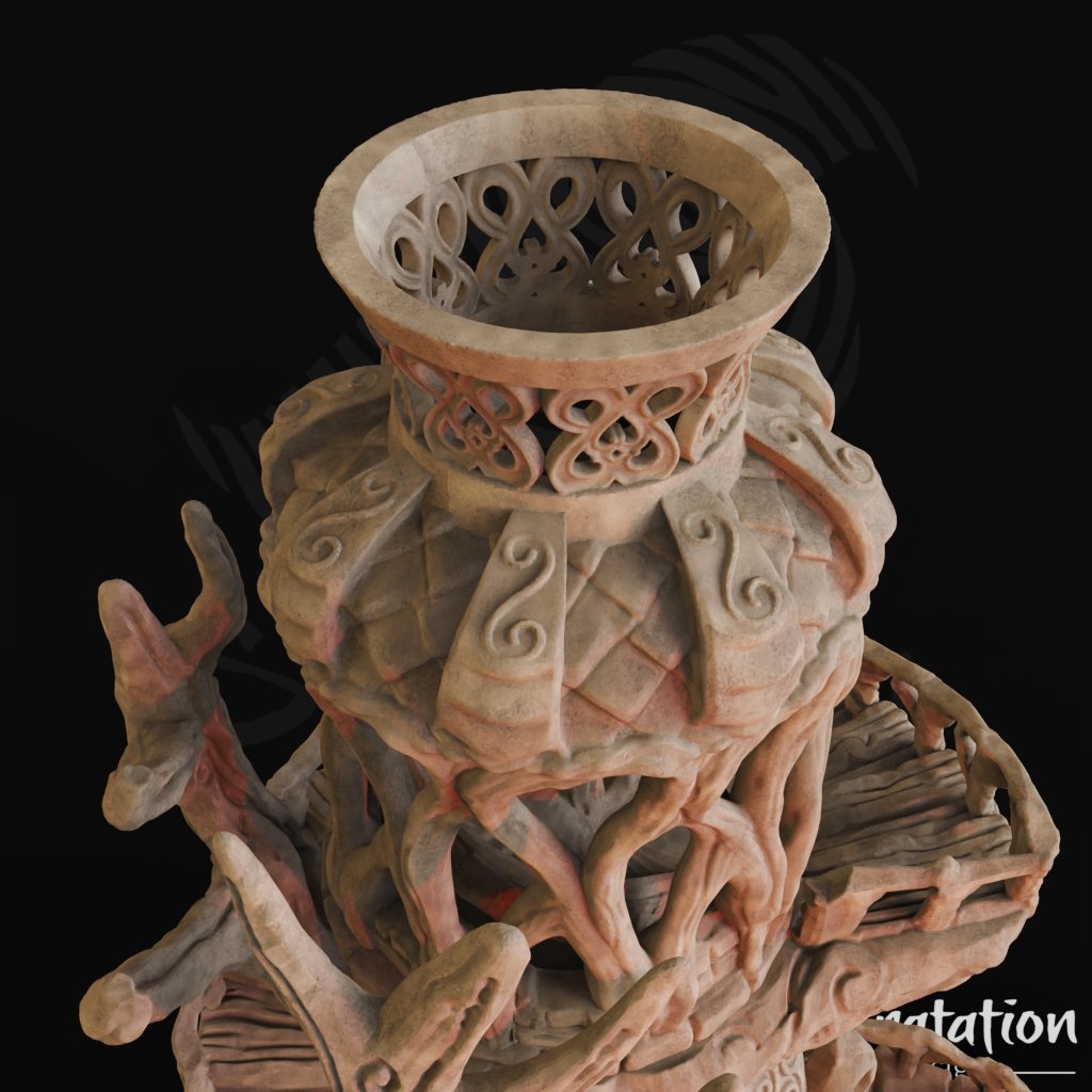 Celtic 3d Printable Dice Tower by Stratation Design, render zoomed in top hole