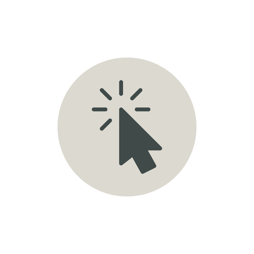 Jarrah Wallace - Kajabi Systems & Automations Partner.  Computer cursor clicking on a circular icon with a cursor symbol and radiating lines.