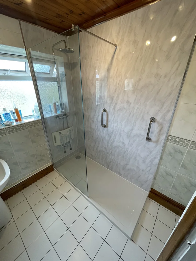 After renovation, bath-to-shower project 72