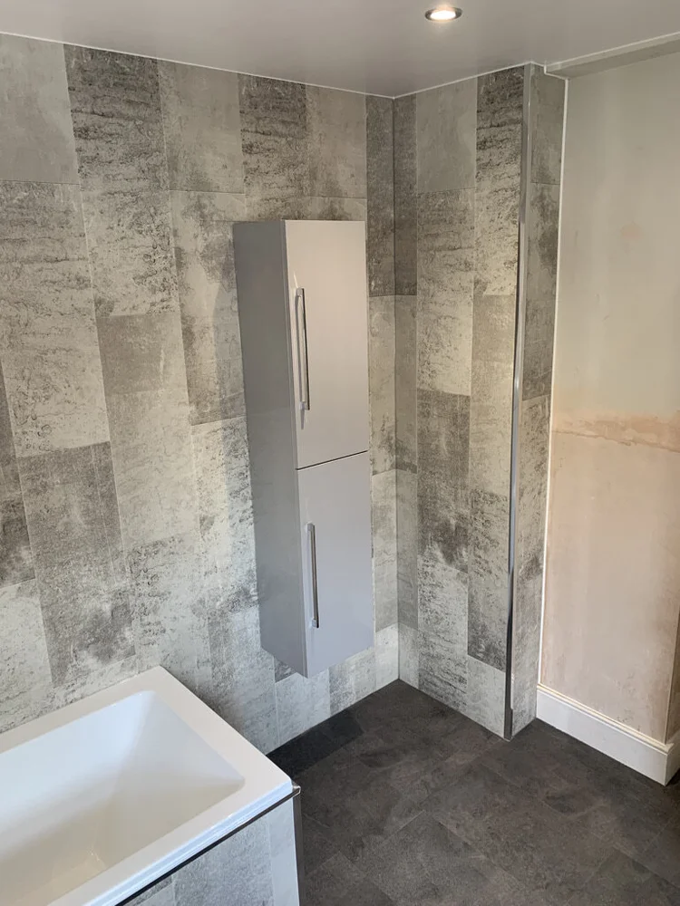 Wall-panelled bathroom installation, photograph 142