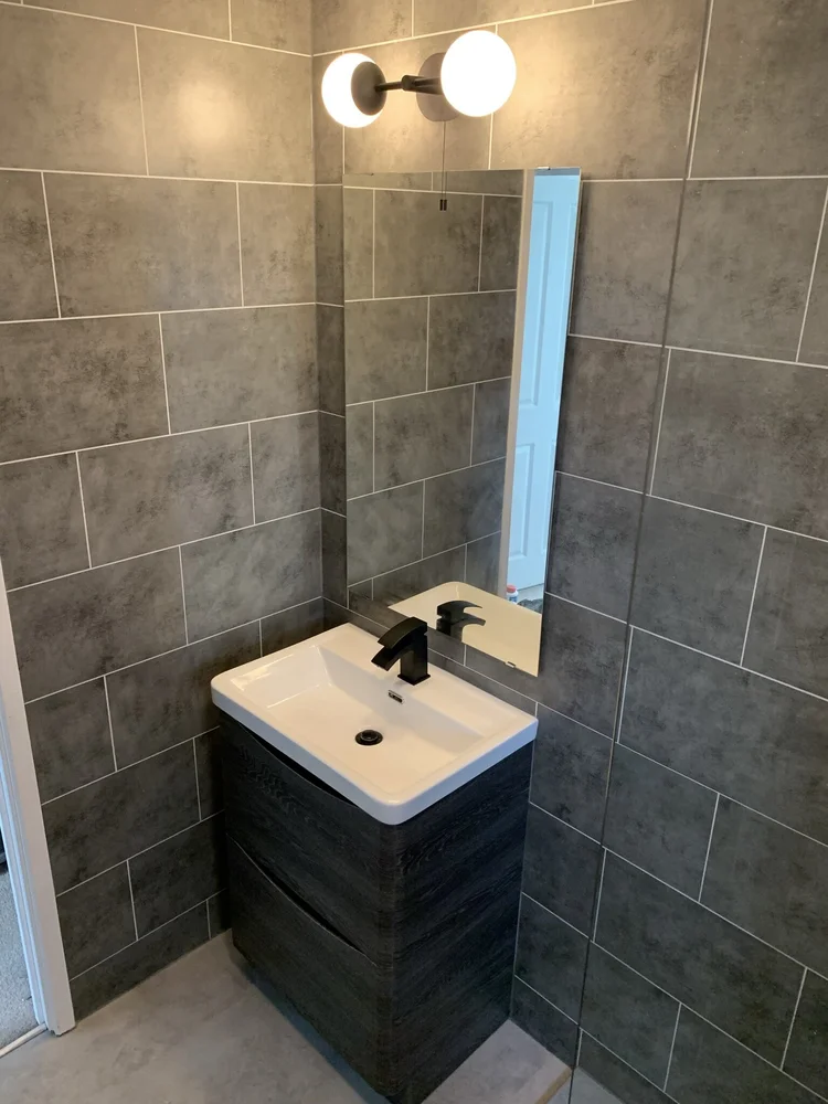 Wall-panelled bathroom installation, photograph 171