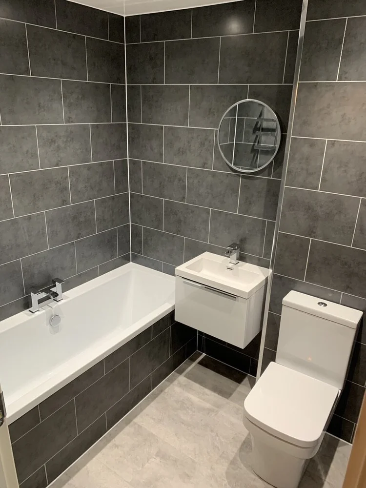 Wall-panelled bathroom installation, photograph 196
