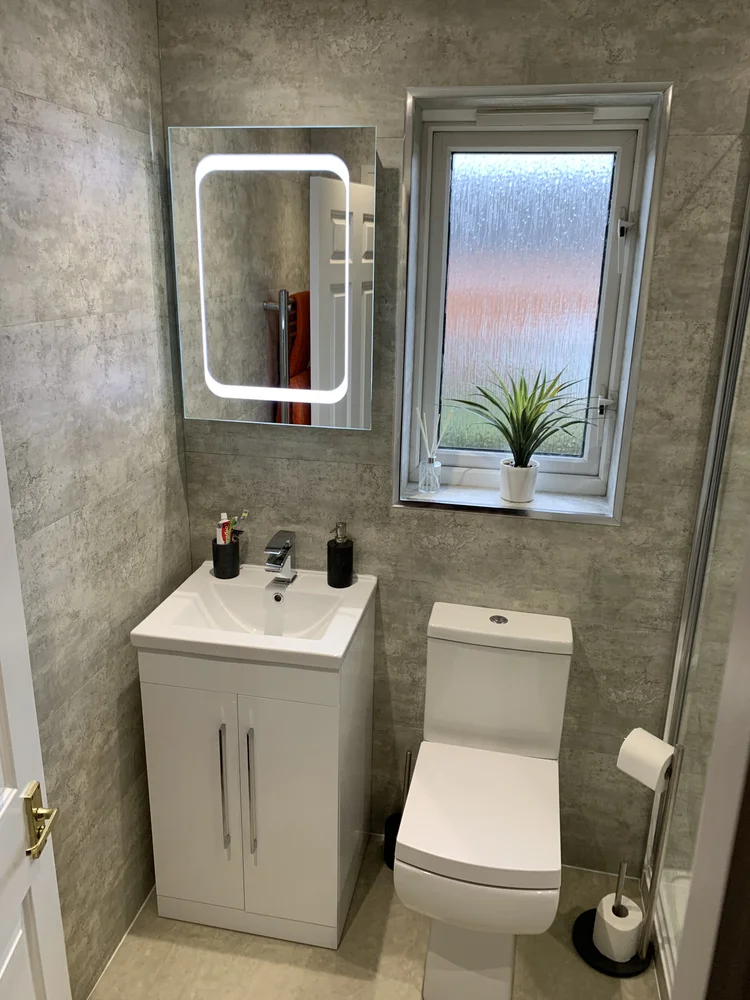 Wall-panelled bathroom installation, photograph 200