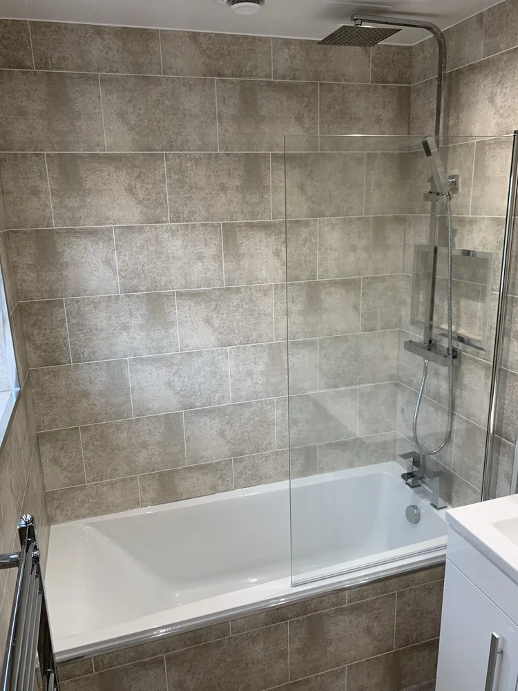 Wall-panelled bathroom installation, photograph 208