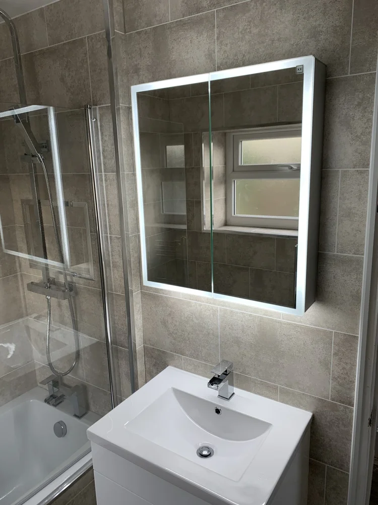 Wall-panelled bathroom installation, photograph 209