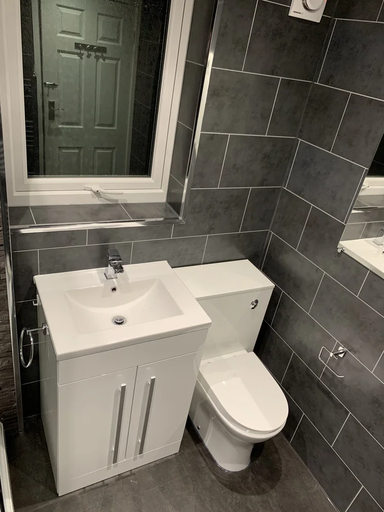 Wall-panelled bathroom installation, photograph 213