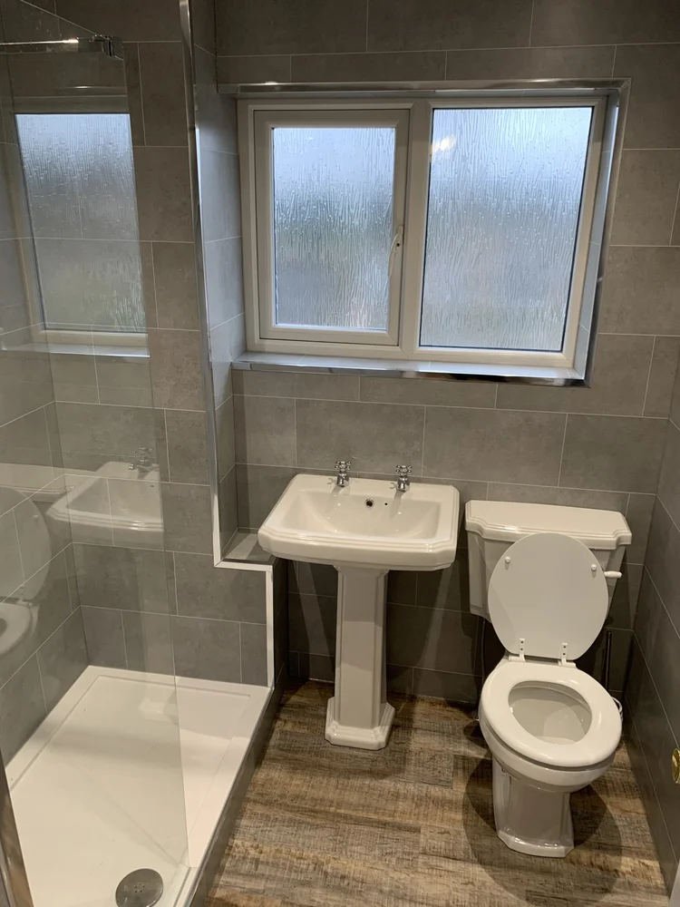 Wall-panelled bathroom installation, photograph 216