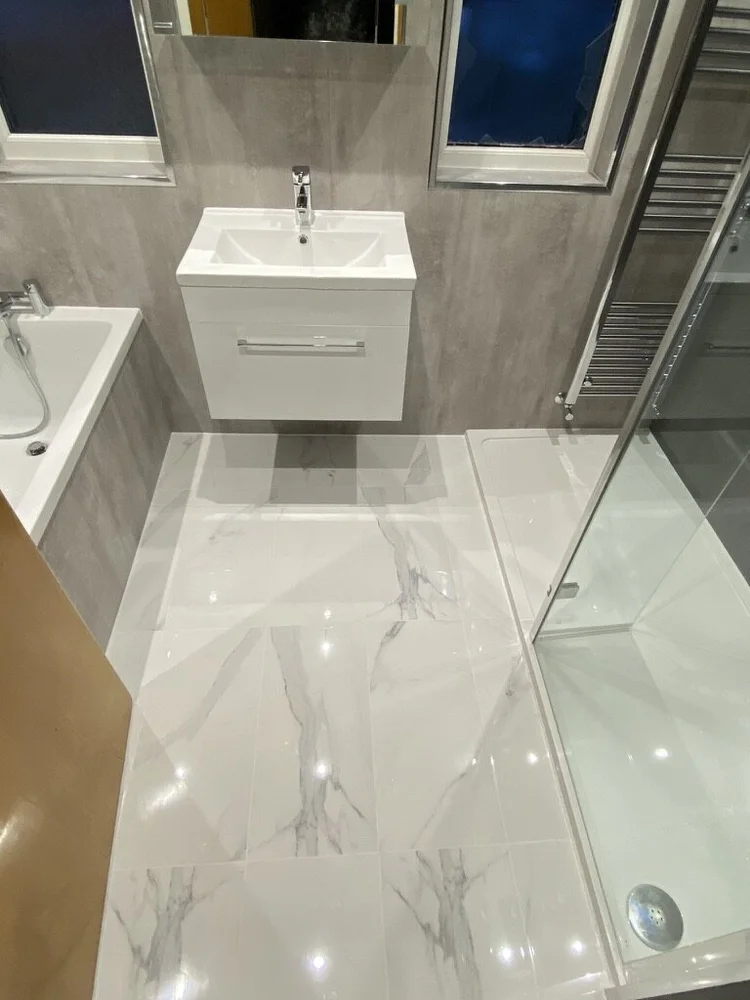 Wall-panelled bathroom installation, photograph 227