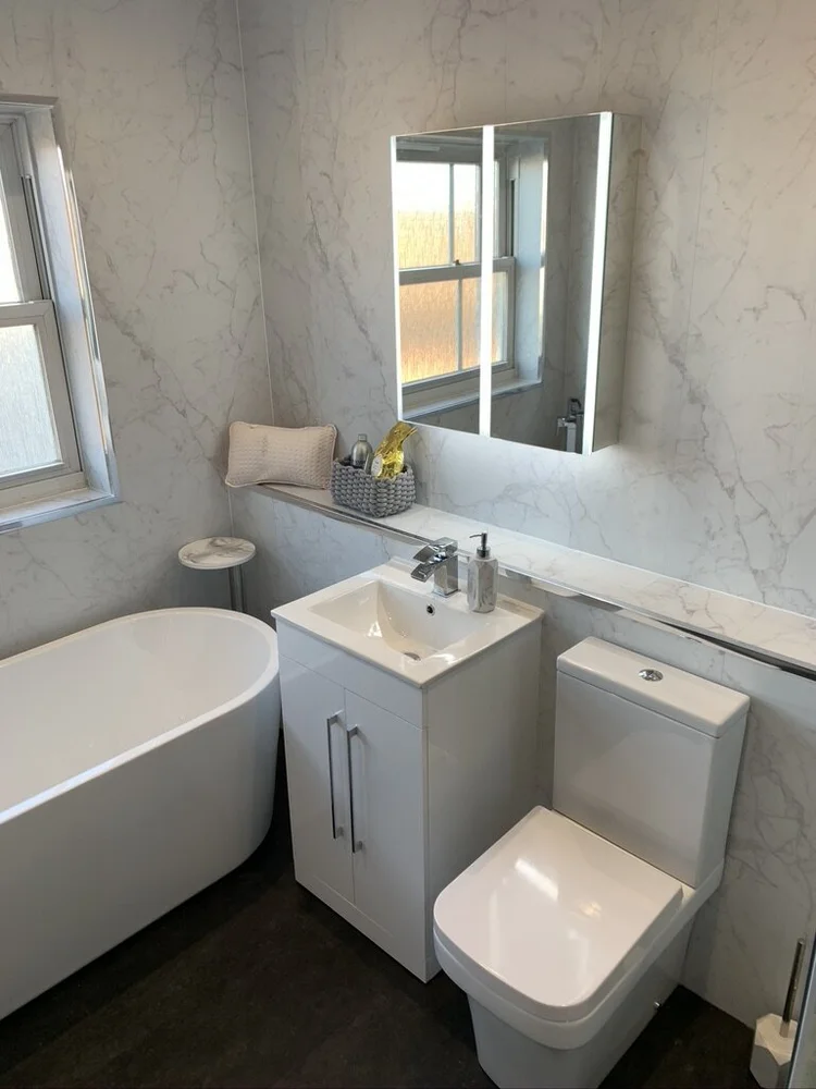Wall-panelled bathroom installation, photograph 237