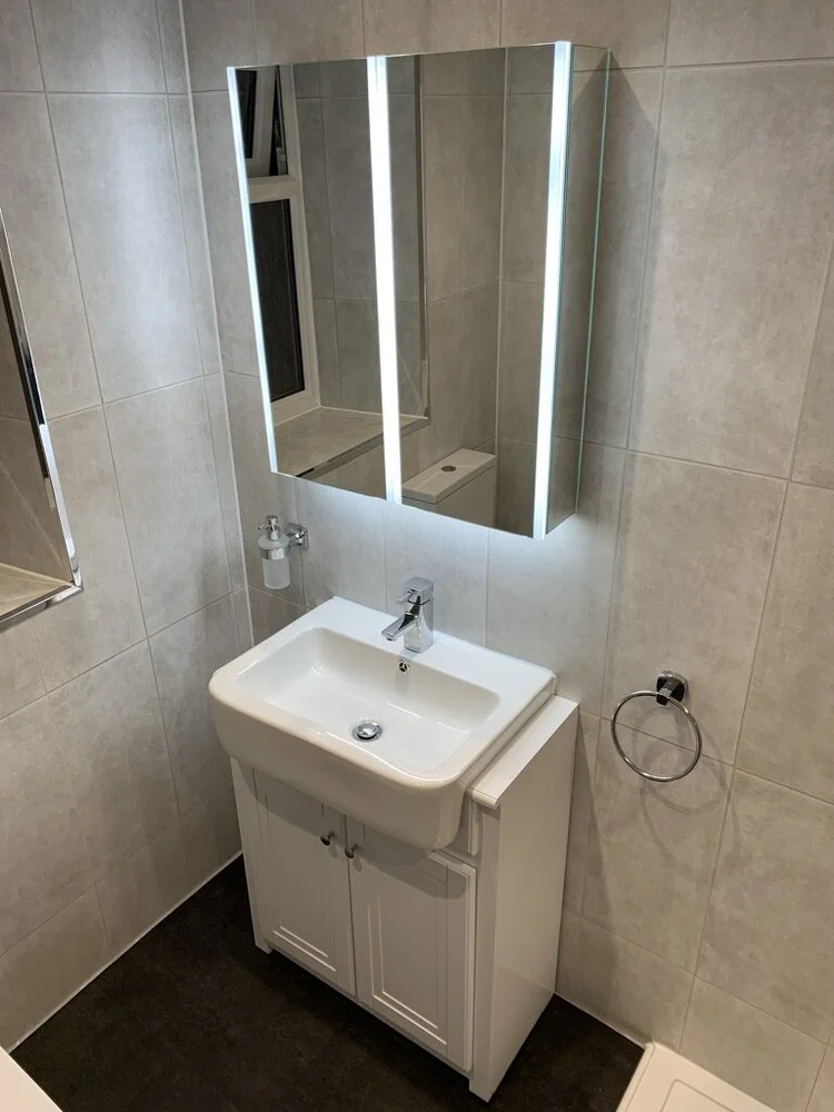 Wall-panelled bathroom installation, photograph 245