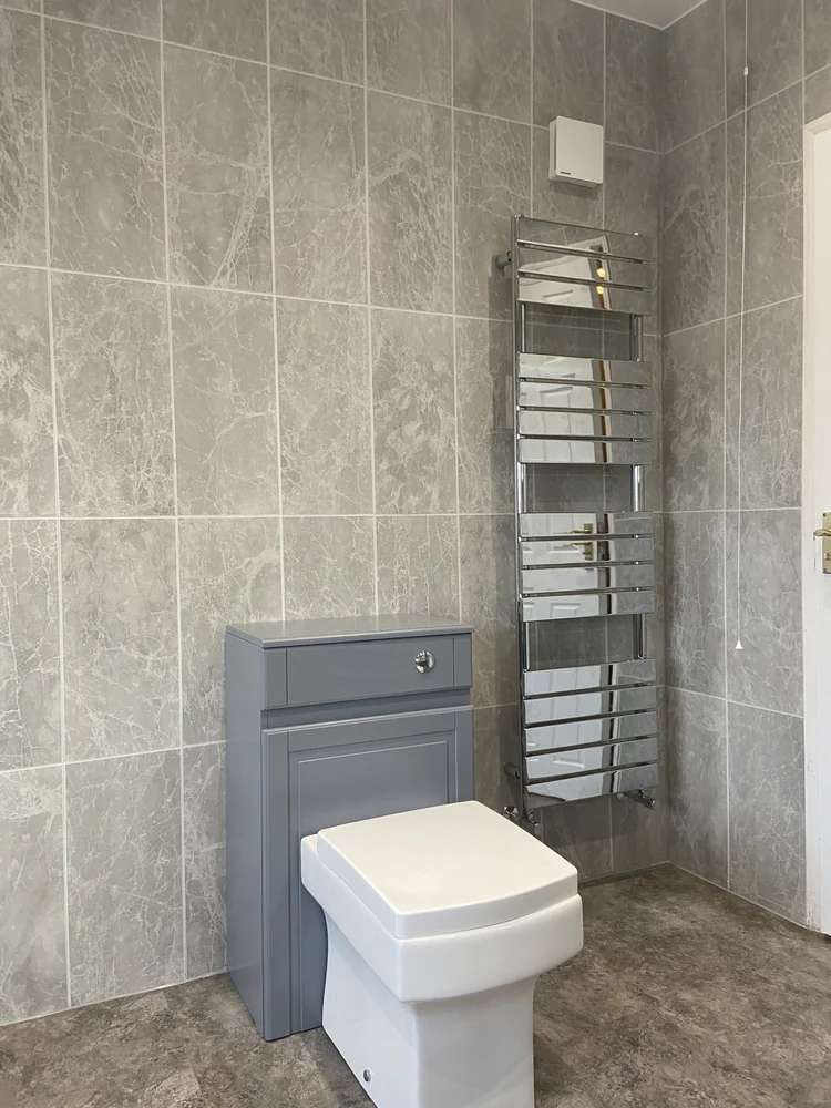 Wall-panelled bathroom installation, photograph 249