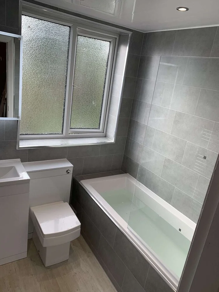 Wall-panelled bathroom installation, photograph 253
