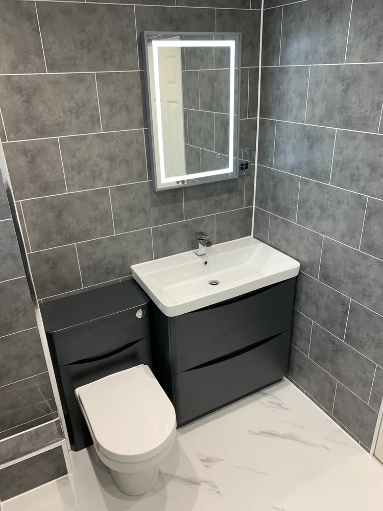 Wall-panelled bathroom installation, photograph 118