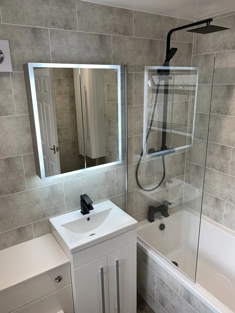 Wall-panelled bathroom installation, photograph 284