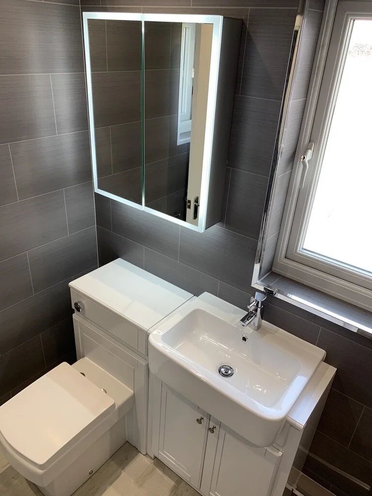 Wall-panelled bathroom installation, photograph 299