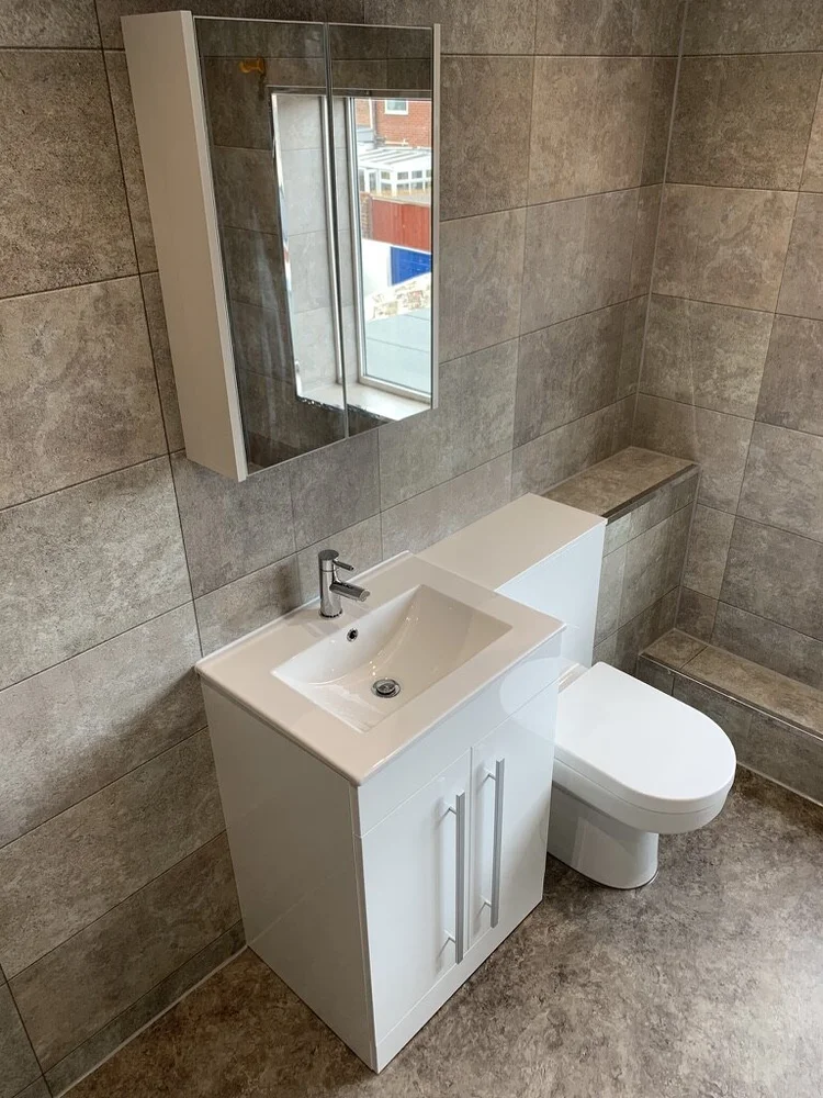 Wall-panelled bathroom installation, photograph 301