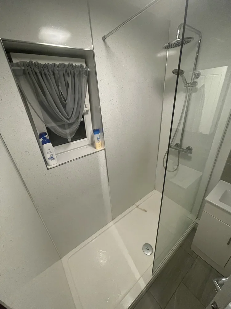 Before renovation, bath-to-shower project 100