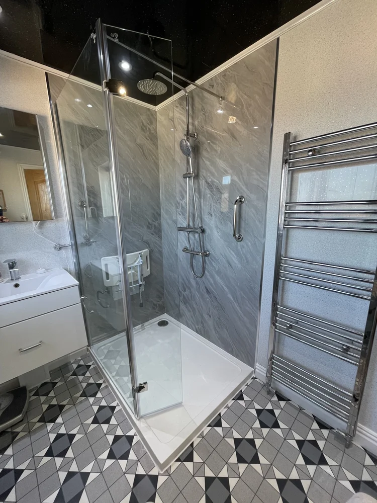 After renovation, bath-to-shower project 49