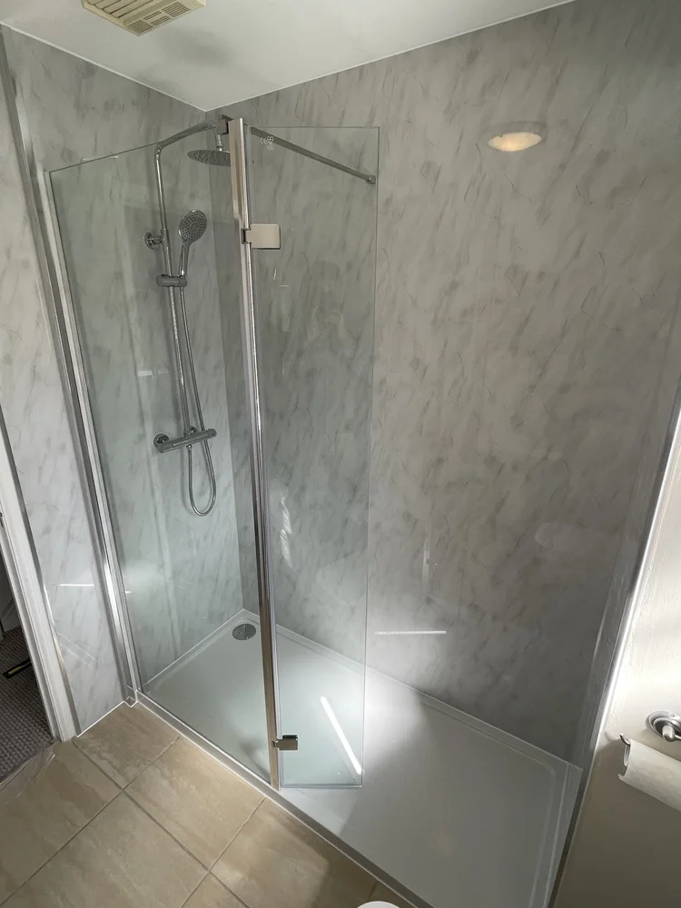 After renovation, bath-to-shower project 47