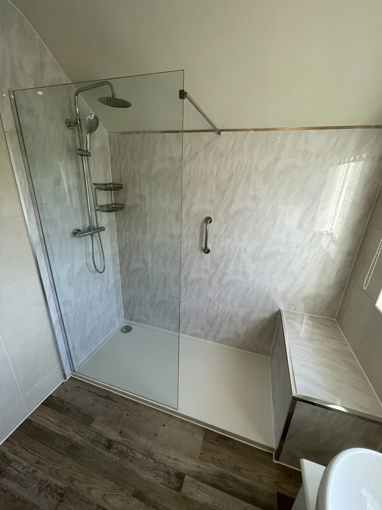 After renovation, bath-to-shower project 60
