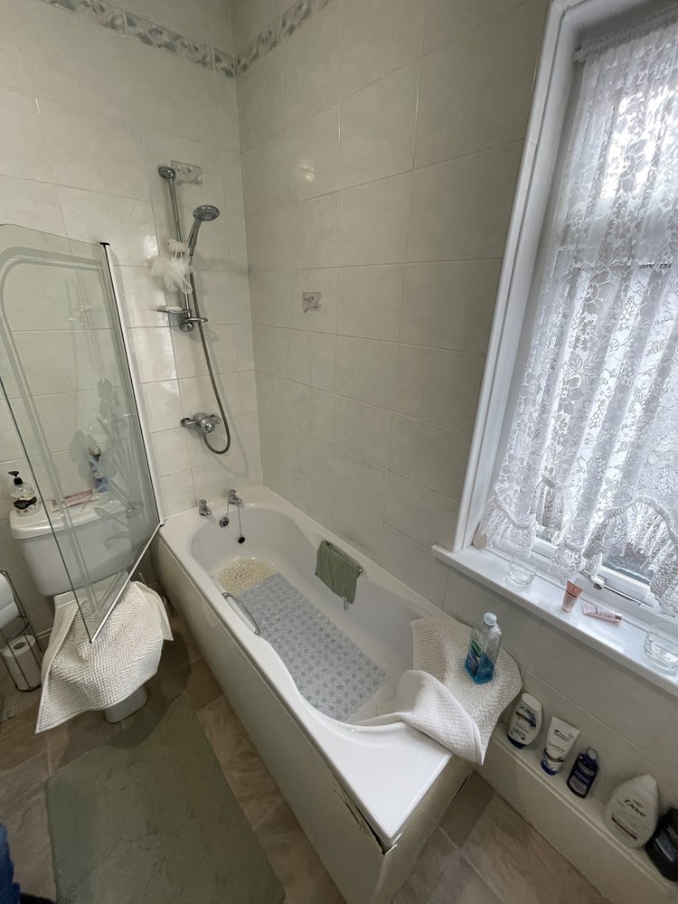Before renovation, bath-to-shower project 58