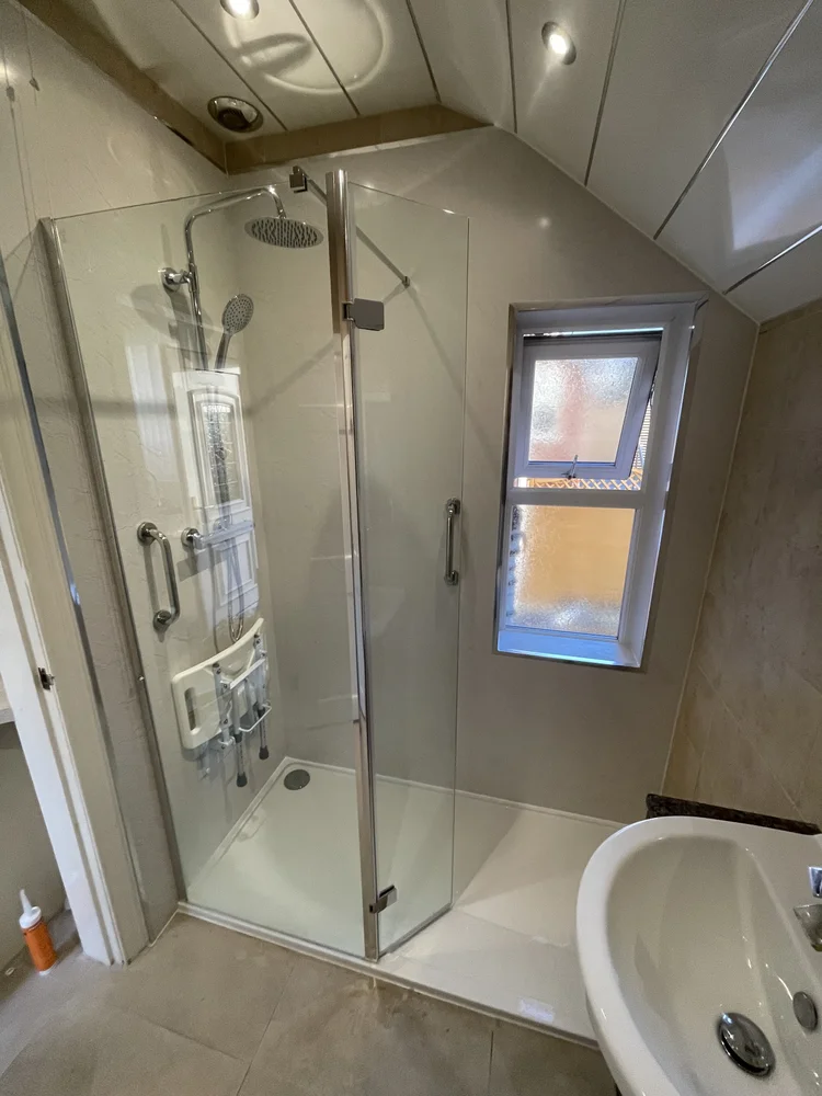 After renovation, bath-to-shower project 57