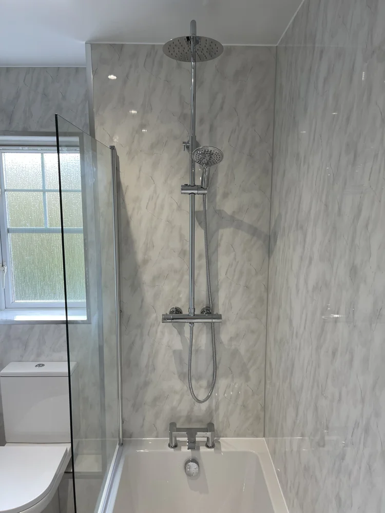 Wall-panelled bathroom installation, photograph 59