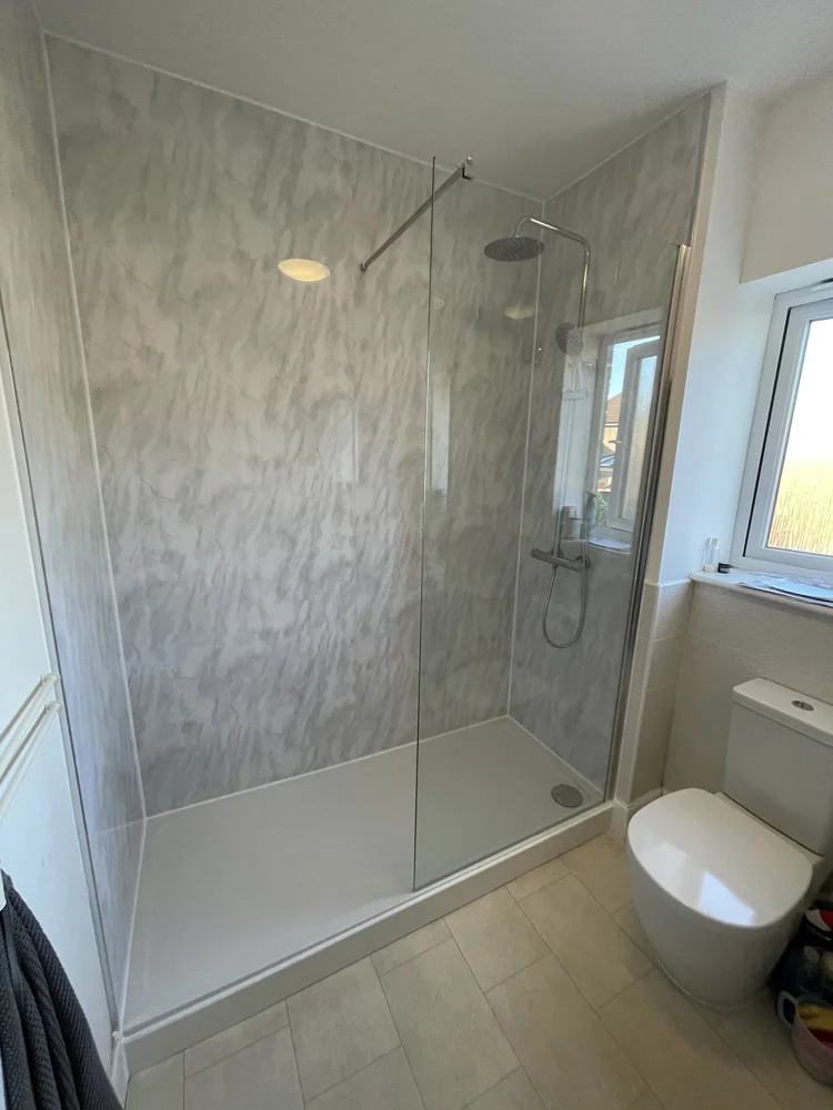 After renovation, bath-to-shower project 110