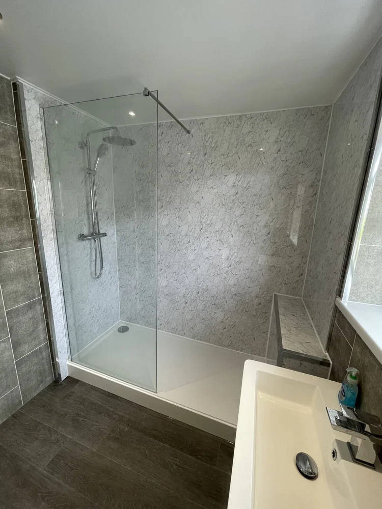 After renovation, bath-to-shower project 113
