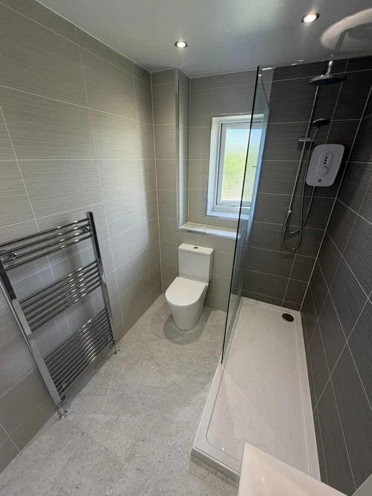 Wall-panelled bathroom installation, photograph 14