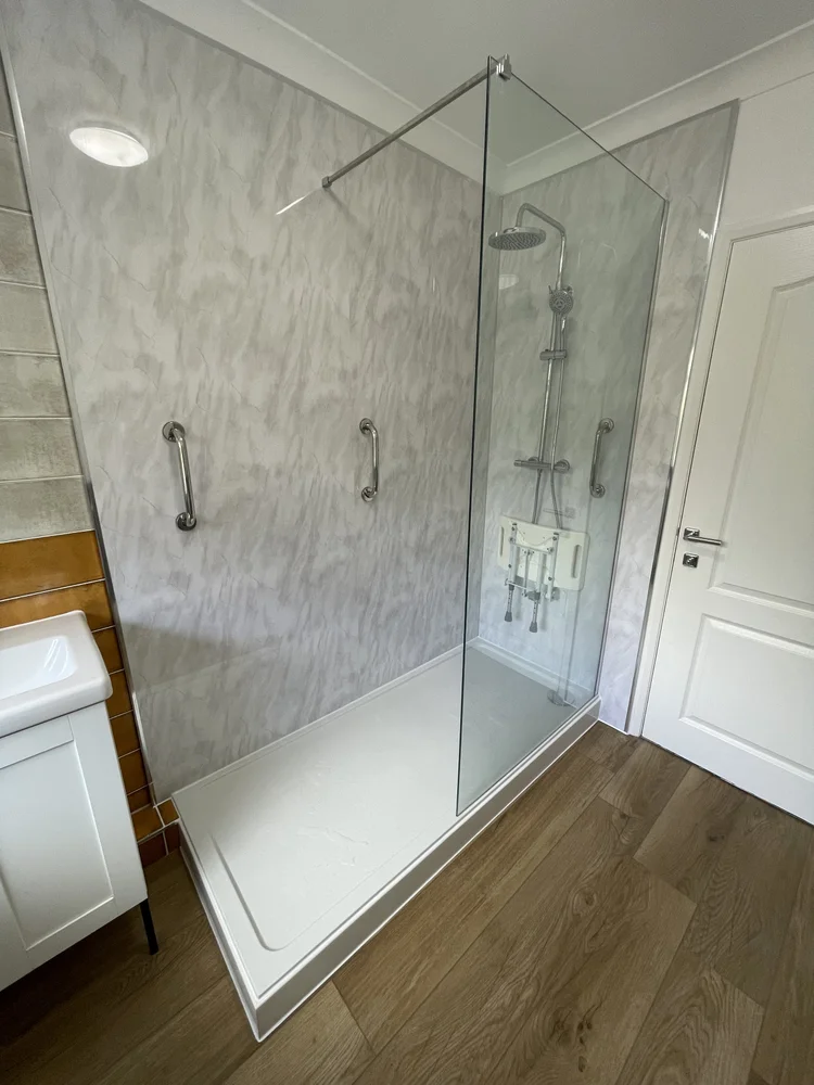 After renovation, bath-to-shower project 66
