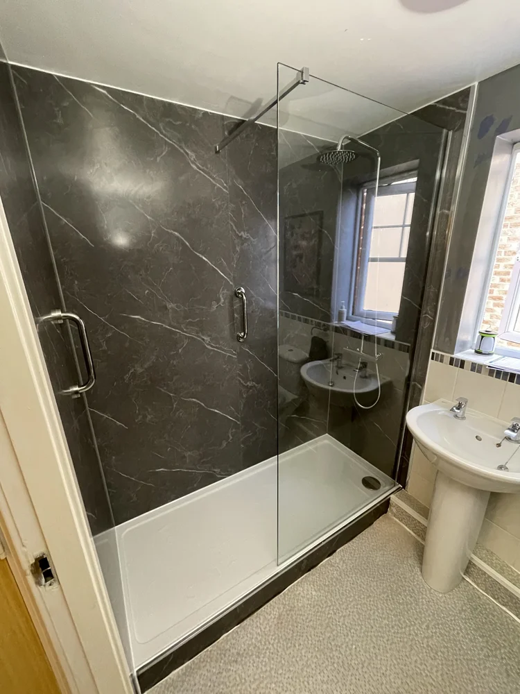 After renovation, bath-to-shower project 98