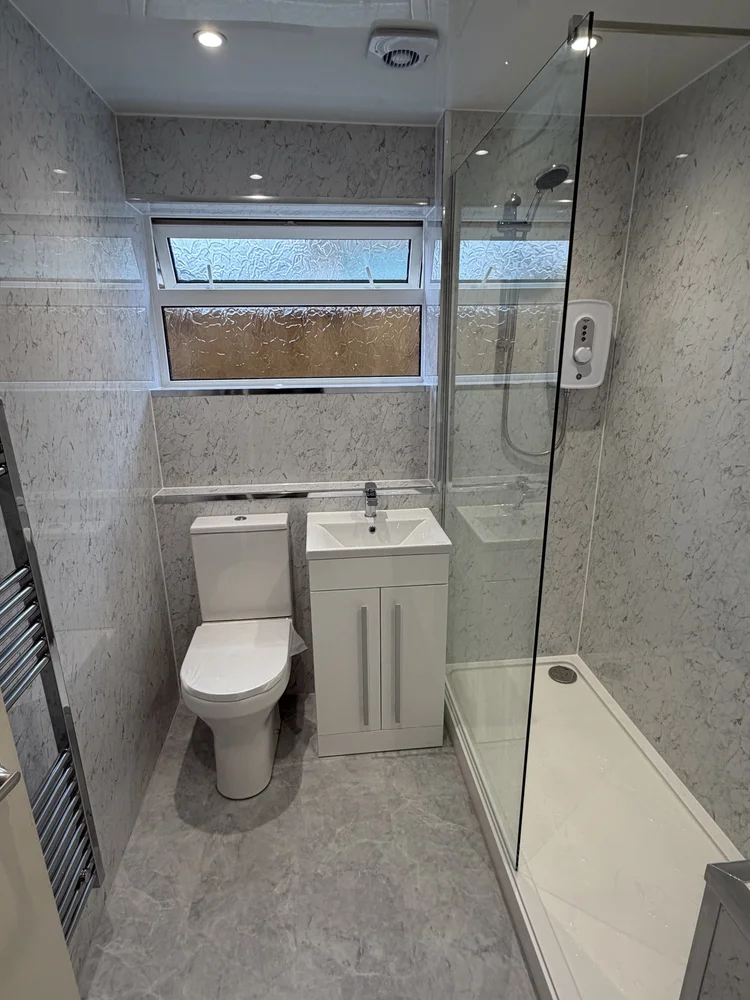 Wall-panelled bathroom installation, photograph 24