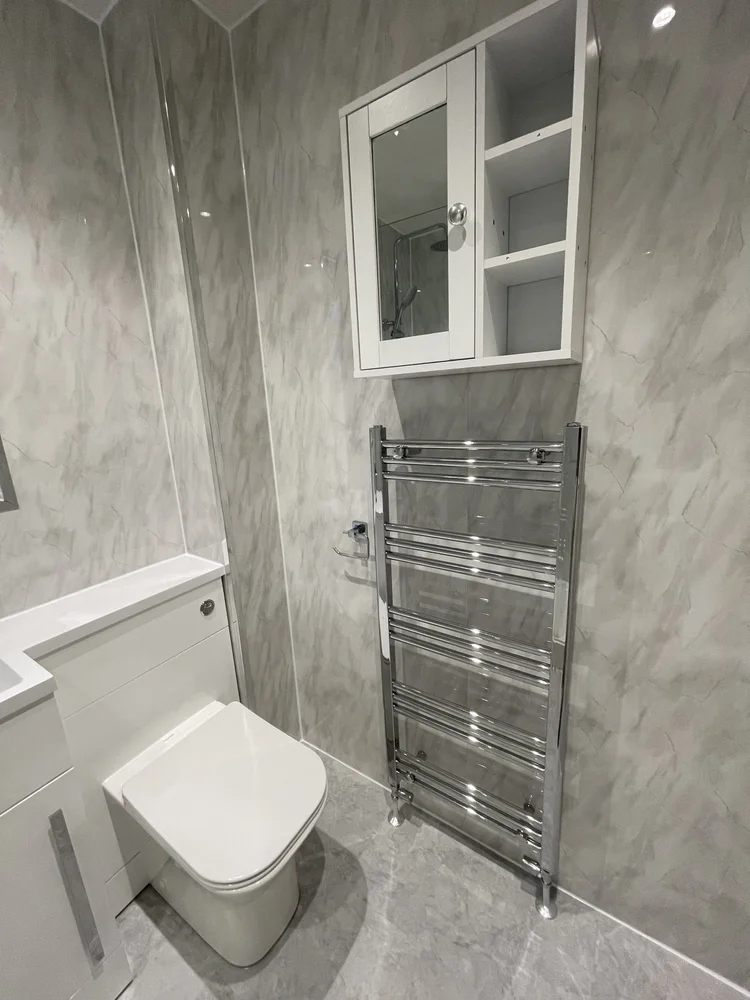 Wall-panelled bathroom installation, photograph 126