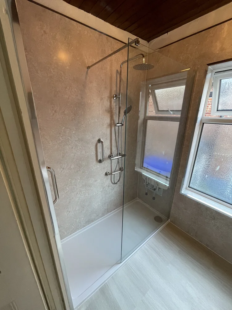 After renovation, bath-to-shower project 29