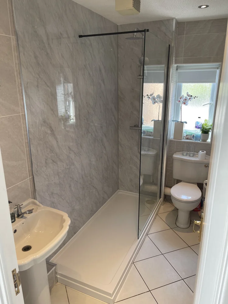 After renovation, bath-to-shower project 116
