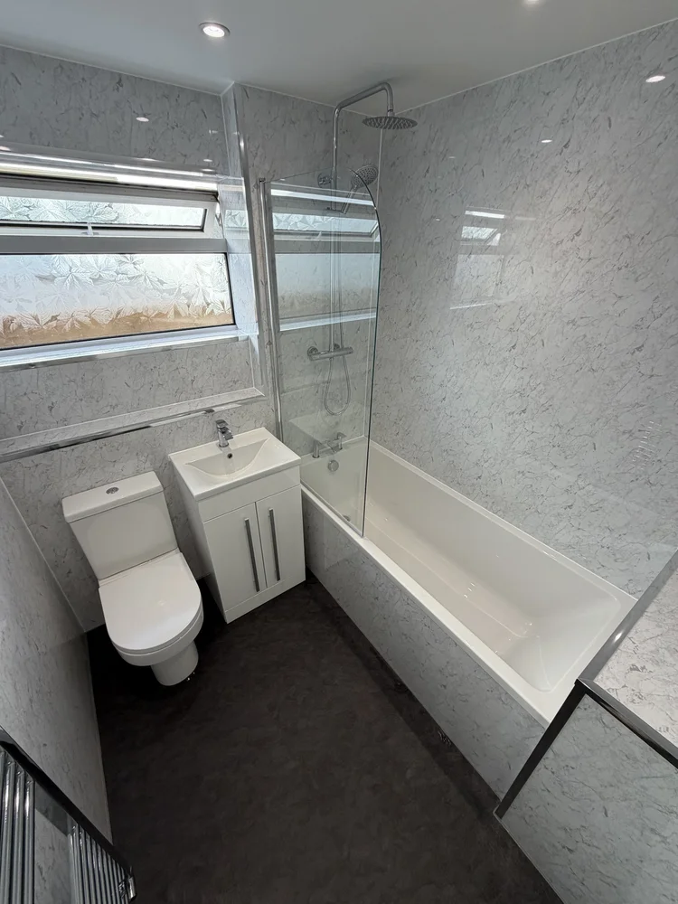 Wall-panelled bathroom installation, photograph 31